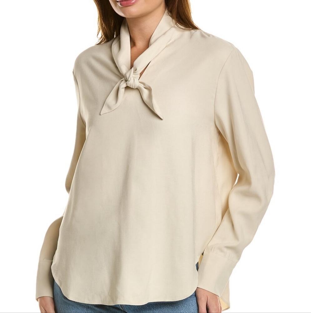 REVERIEE Cream Tie-Neck Blouse